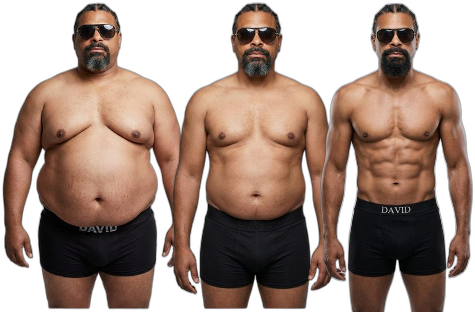 David Haye at 40%, 25% and 10% body fat, same muscle, less fat
